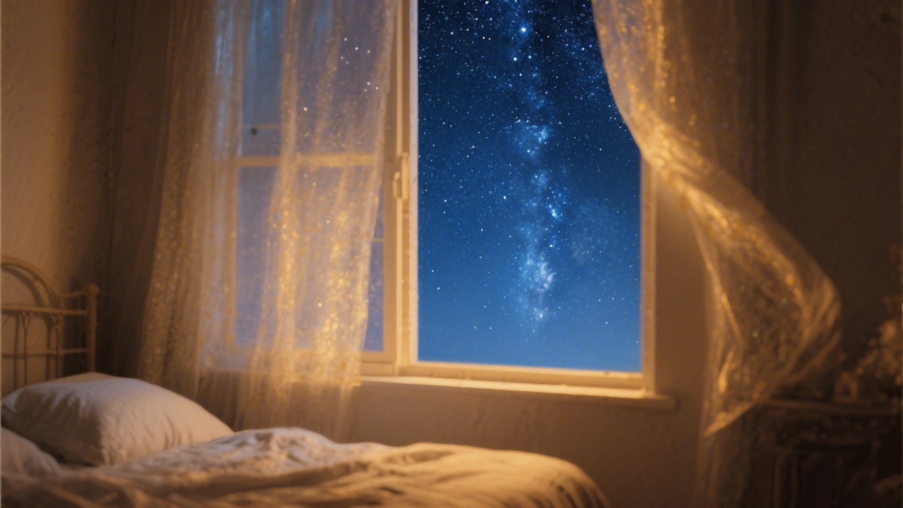 Starry night sky through a bedroom window — sleep and consciousness