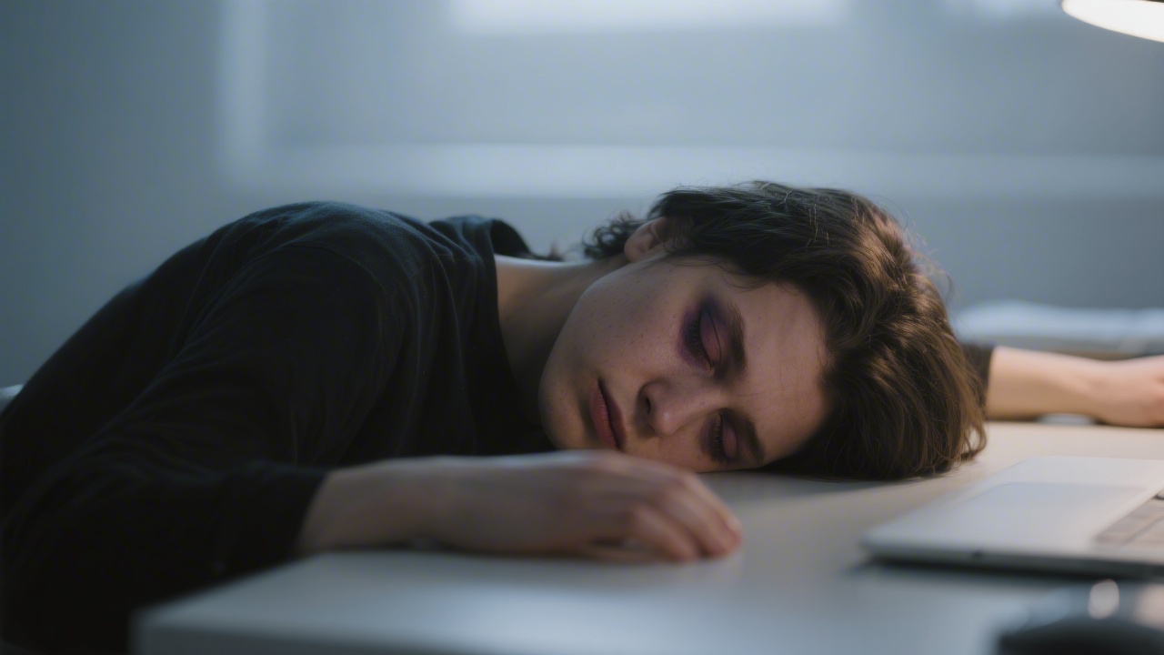 Tired person showing signs of sleep deprivation and sleep debt