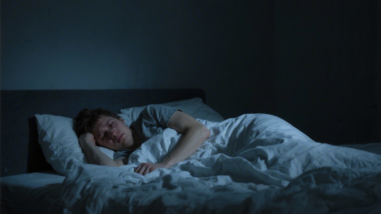 Person waking groggily in disheveled bedsheets representing sleep fragmentation