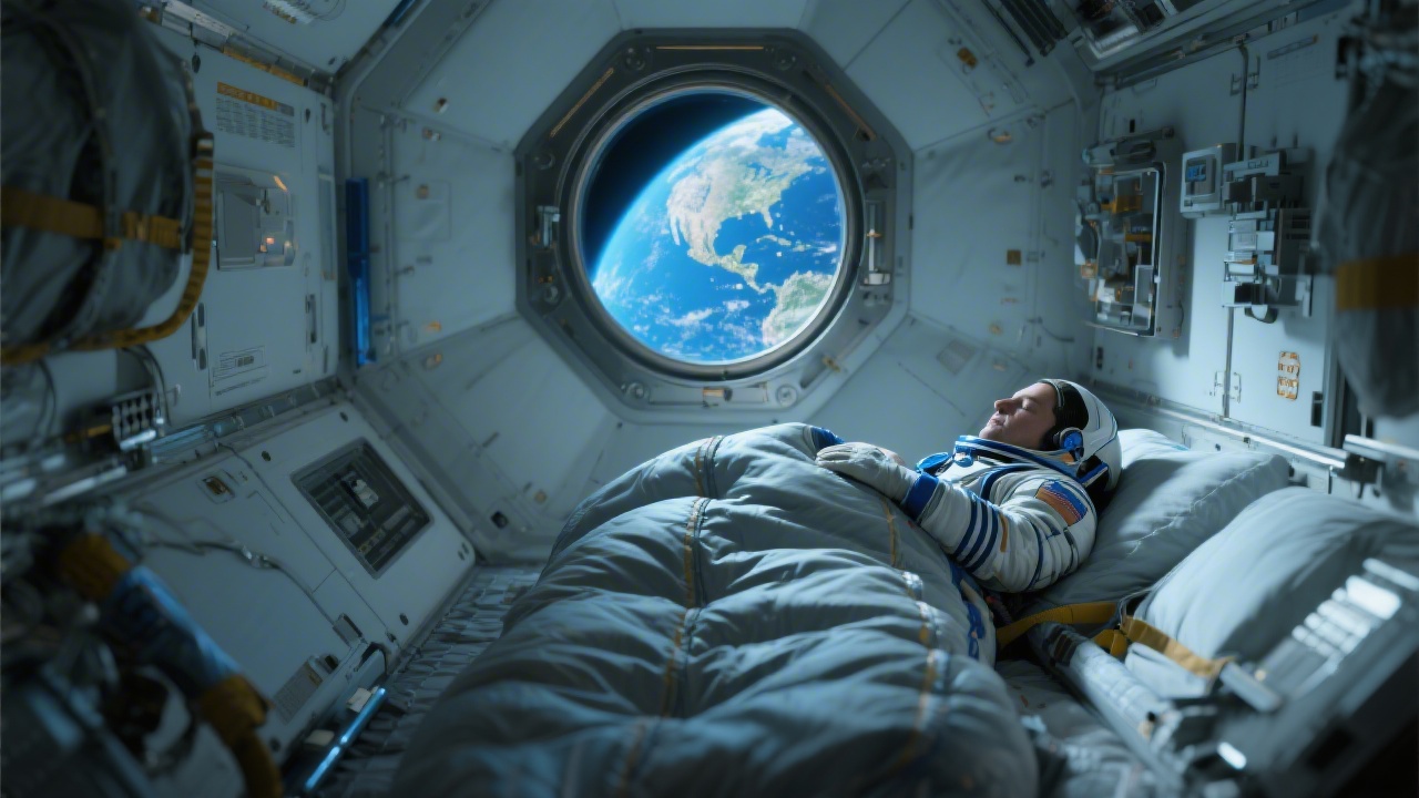 Astronaut sleeping in ISS crew quarters — extreme environment sleep research