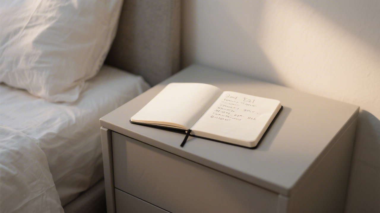 Sleep journal on a bedside table for tracking sleep patterns