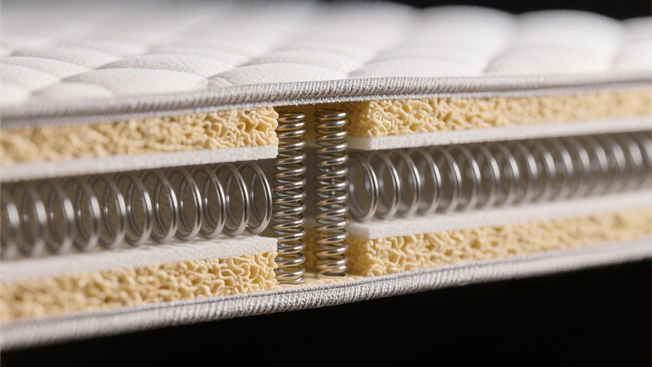 Cross-section of springy coil mattress showing tall responsive springs