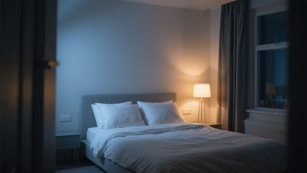 Minimalist dark bedroom with neatly made bed representing stimulus control sleep therapy
