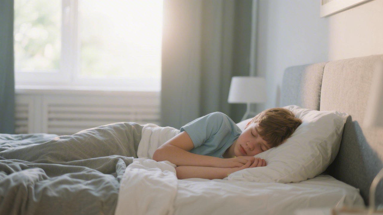 Teenager sleeping in bedroom — teen sleep needs guide