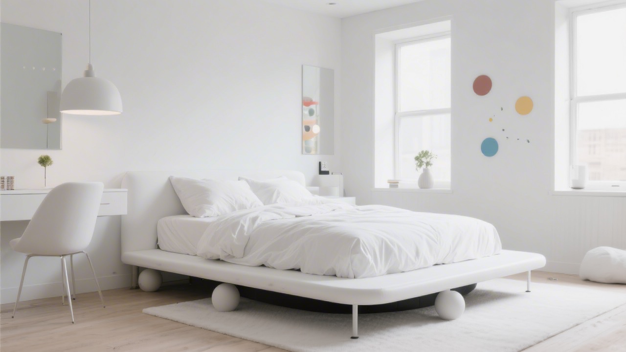 Modern bedroom with a trampoline-style spring base bed