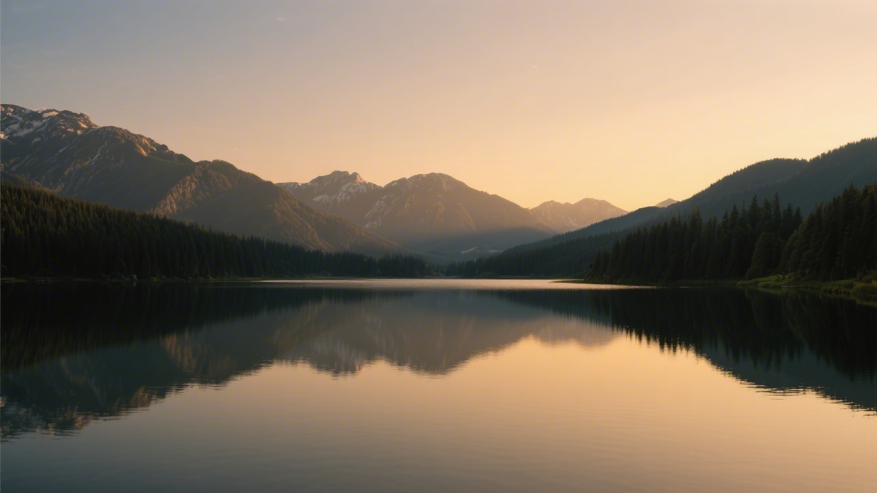 Peaceful mountain lake scene for sleep visualization practice
