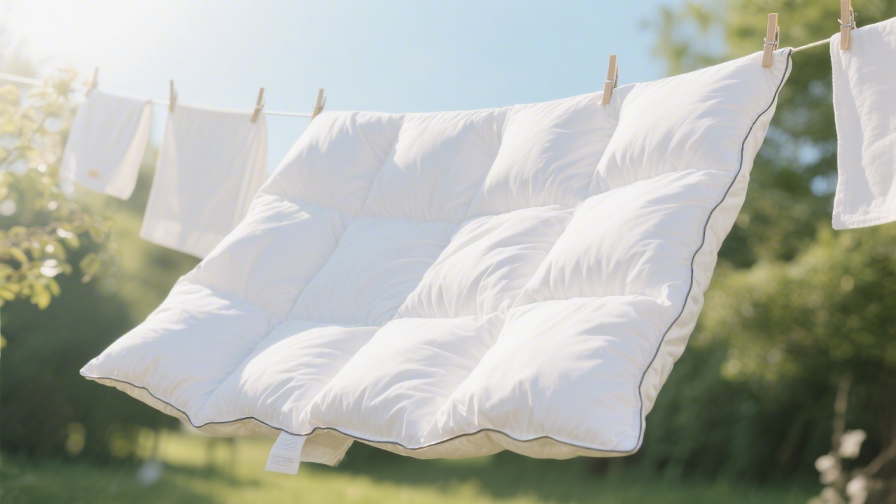 Down duvet being aired and washed properly