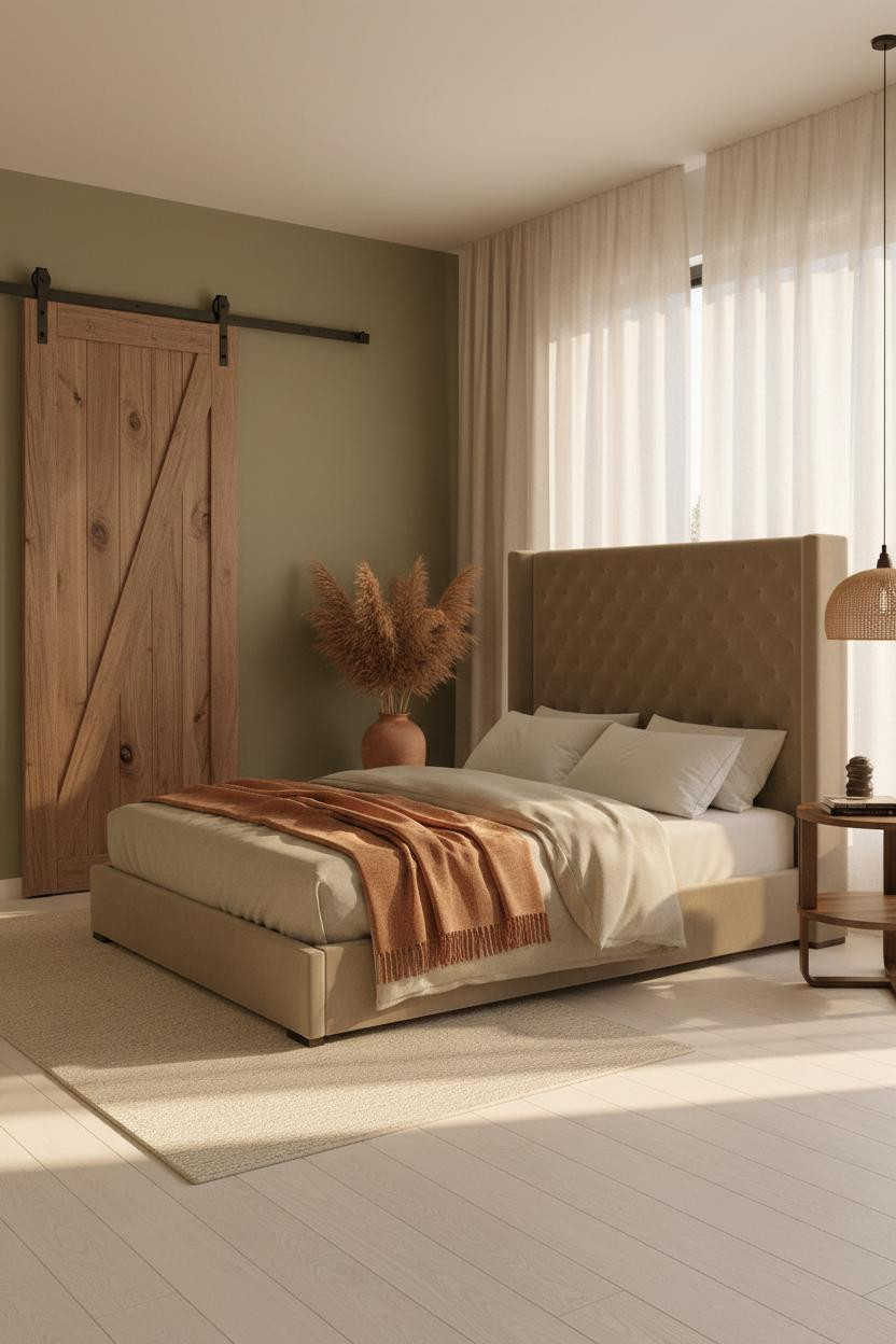 Modern Boho Bedroom Barn Door Sage