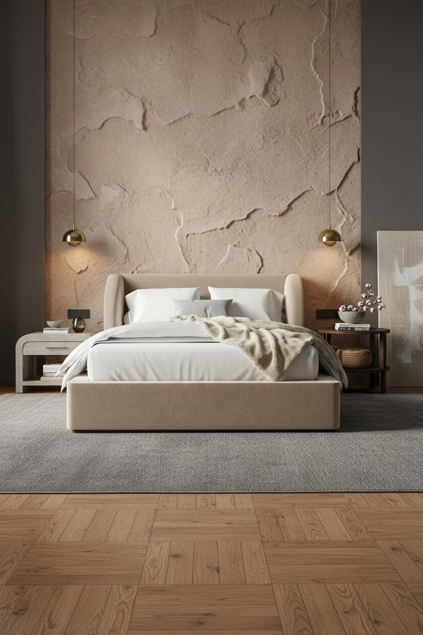 Modern Boho Bedroom Clay Accent Wall Neutral