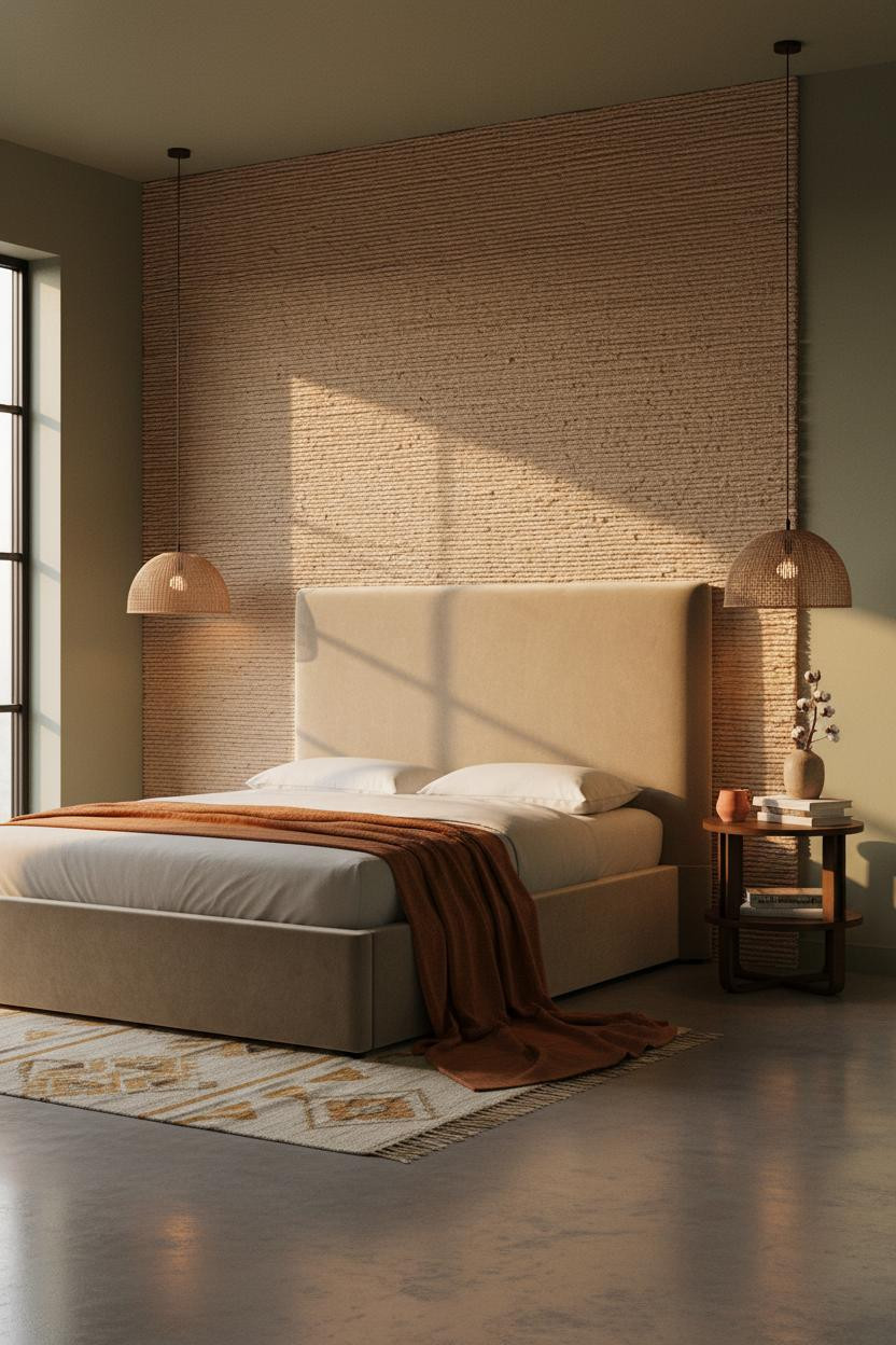 Modern Boho Bedroom Raffia Headboard