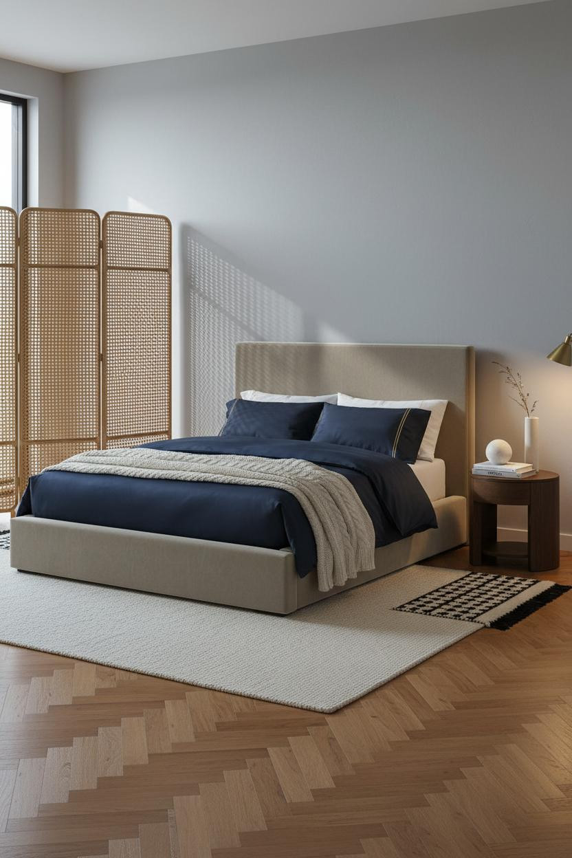 Modern Boho Bedroom Rattan Divider Japandi