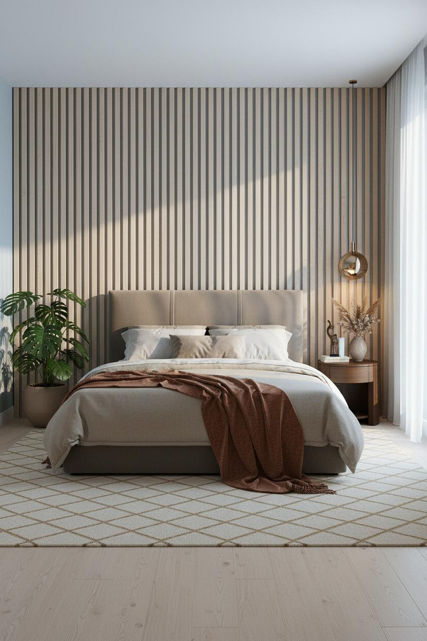 Modern Boho Bedroom Slatted Accent Wall