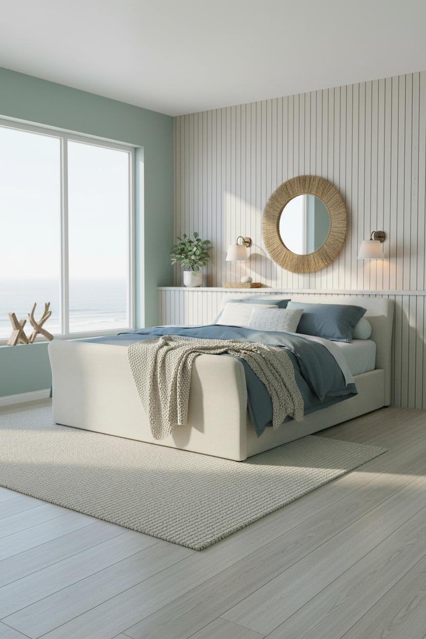 Modern Coastal Bedroom Bleached Wood Slats