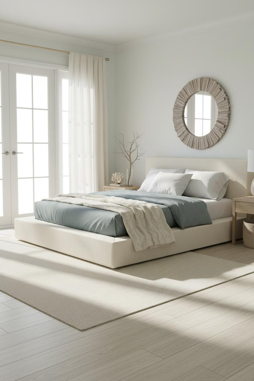 Modern Coastal Bedroom Bright Master Bed