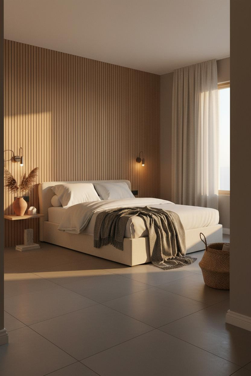 Modern Coastal Bedroom Oak Paneling Linen