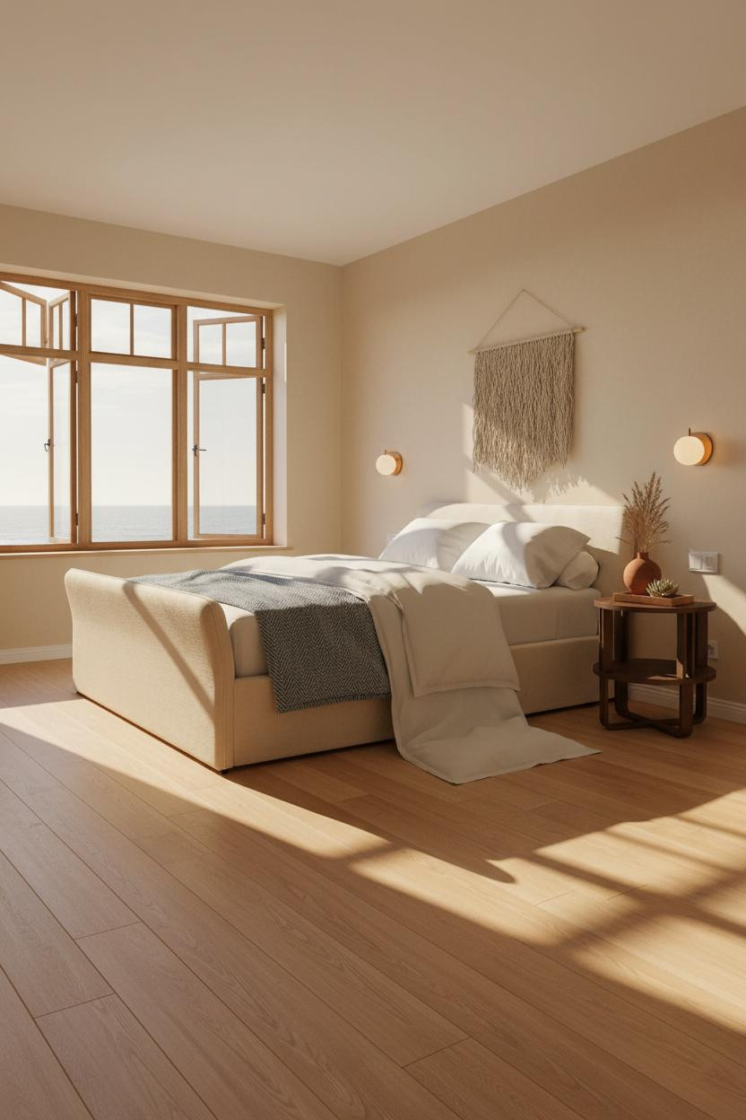 Modern Coastal Bedroom Oak Windows Neutral