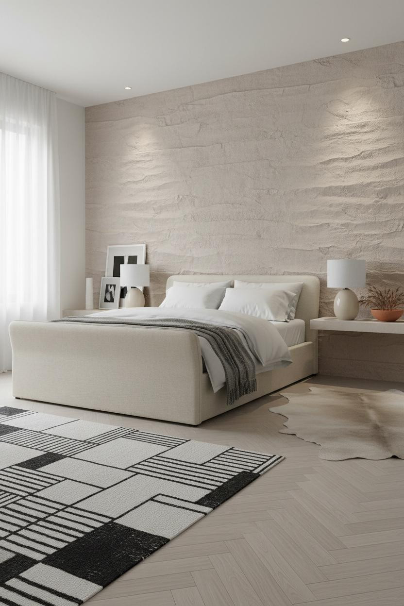 Modern Coastal Bedroom Plaster Headboard