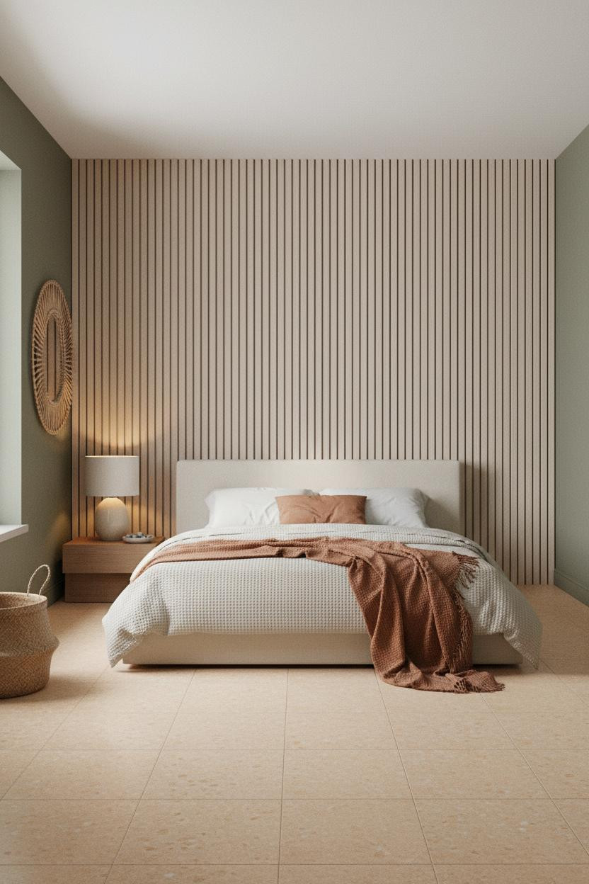 Modern Coastal Bedroom Slatted Feature Wall