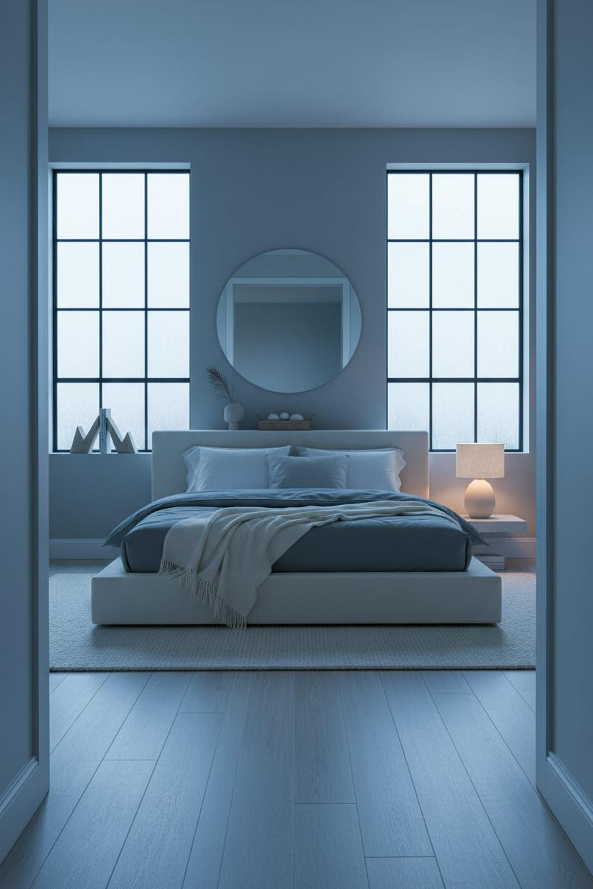 Modern Coastal Bedroom Steel Windows Natural Light