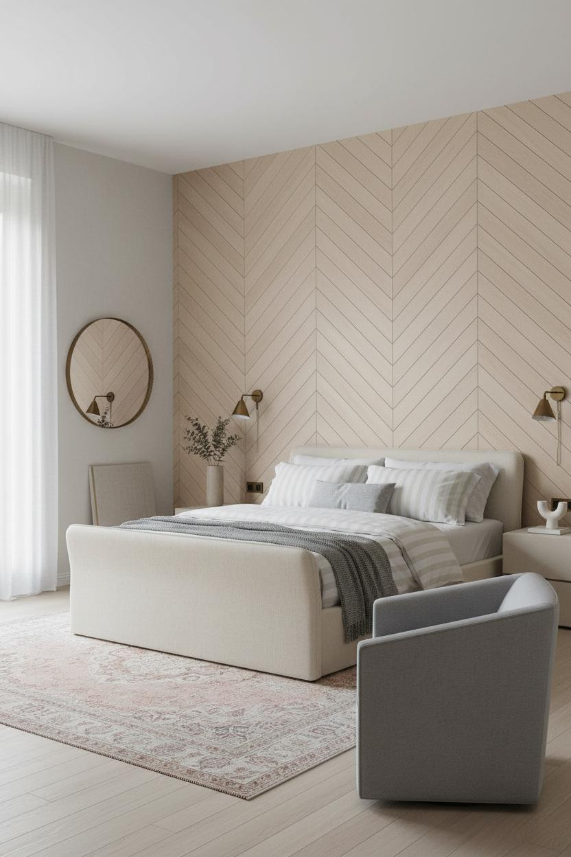 Modern Luxury Bedroom Herringbone Paneling