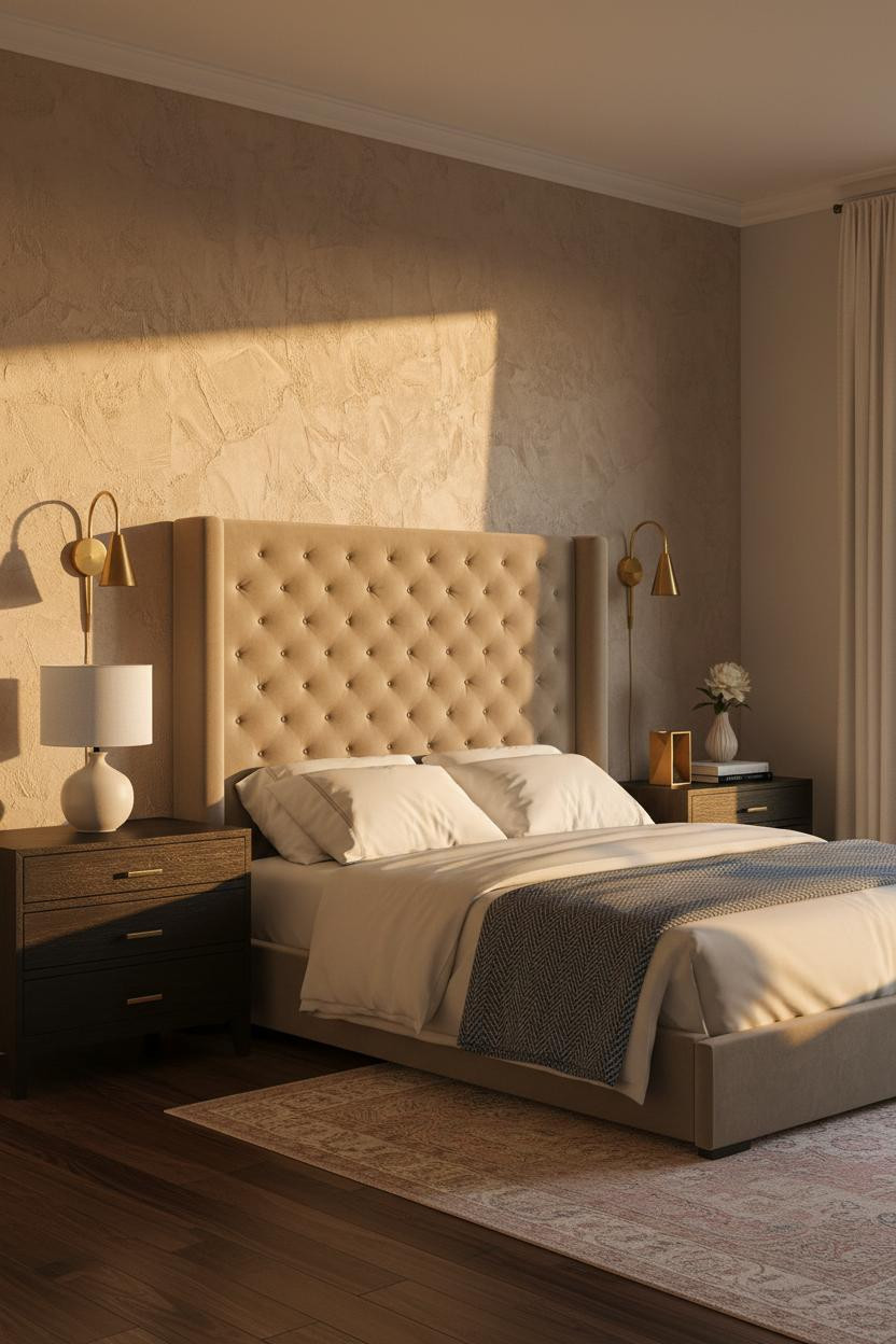 Modern Luxury Bedroom Japandi Design With Brass Sconces