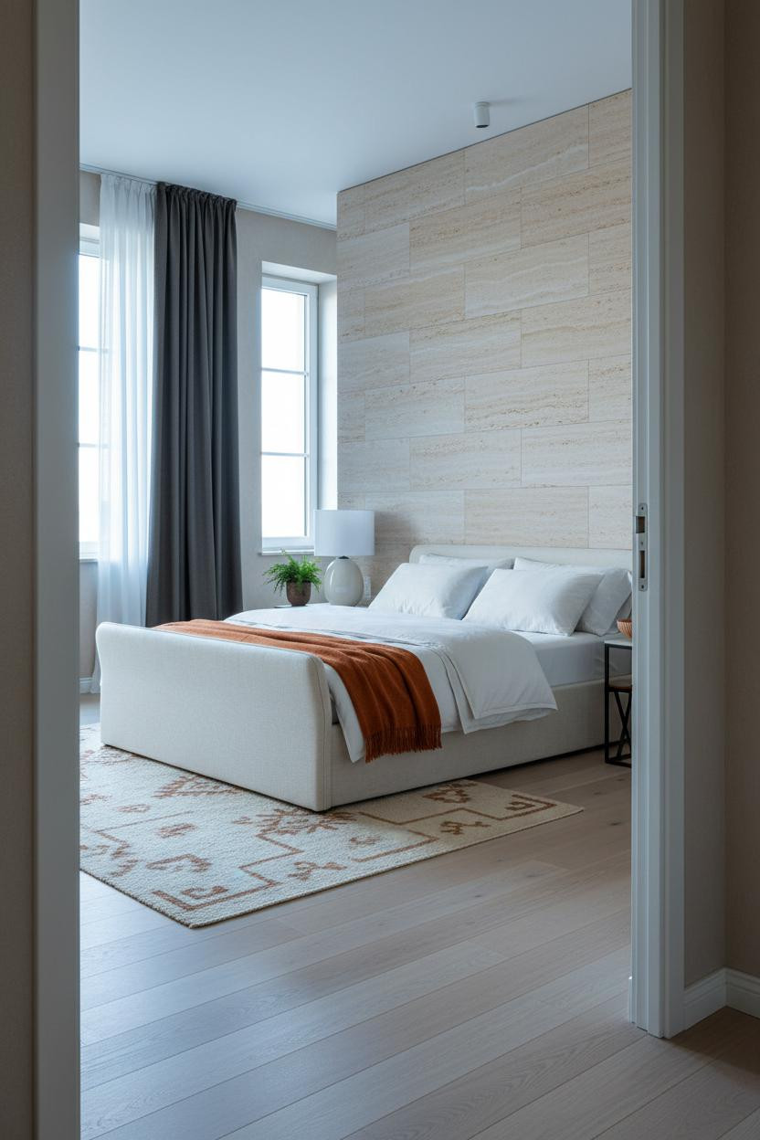 Modern Luxury Bedroom Travertine Stone Accent