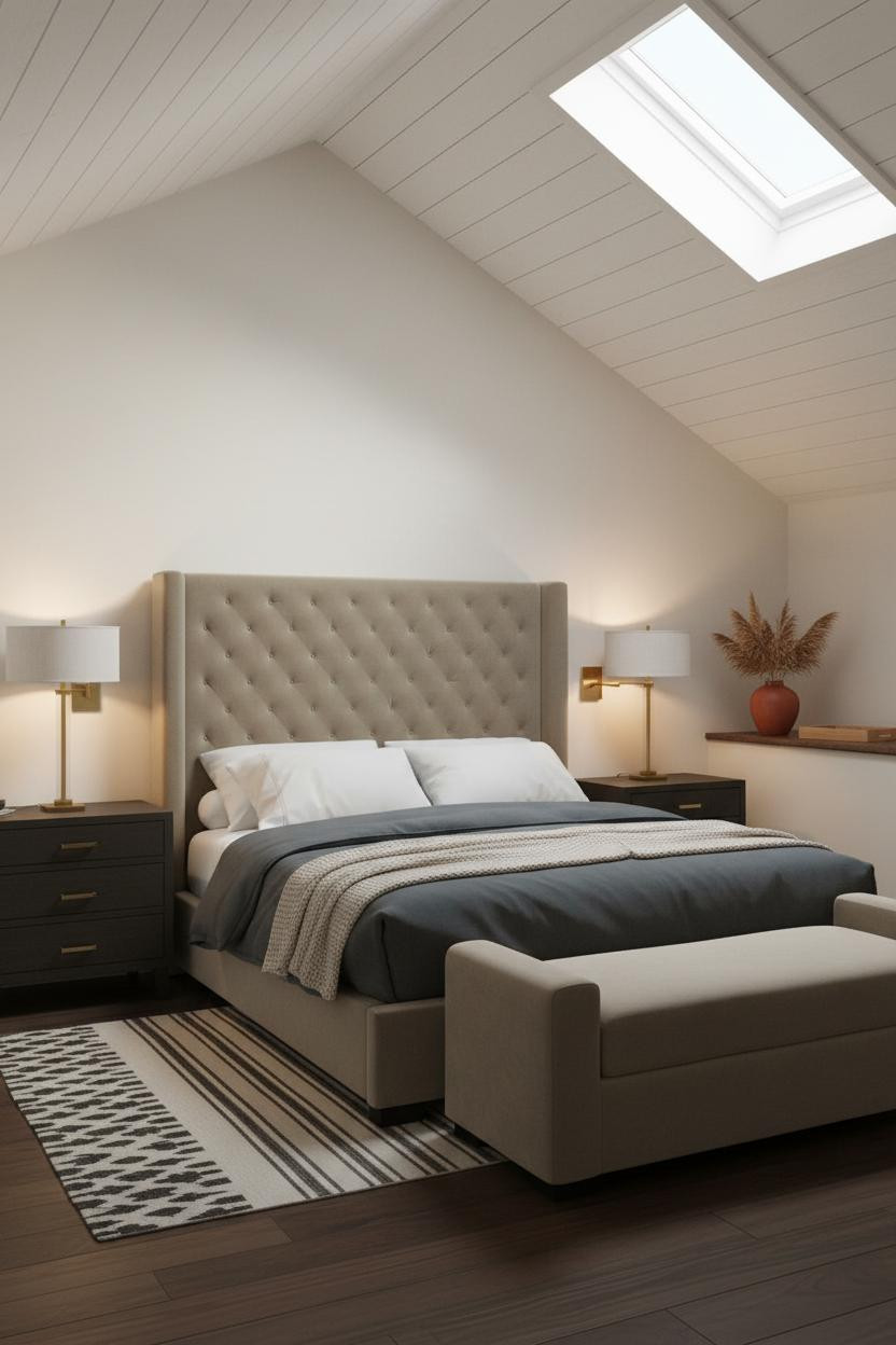 Modern Neutral Bedroom Attic Skylight Ideas