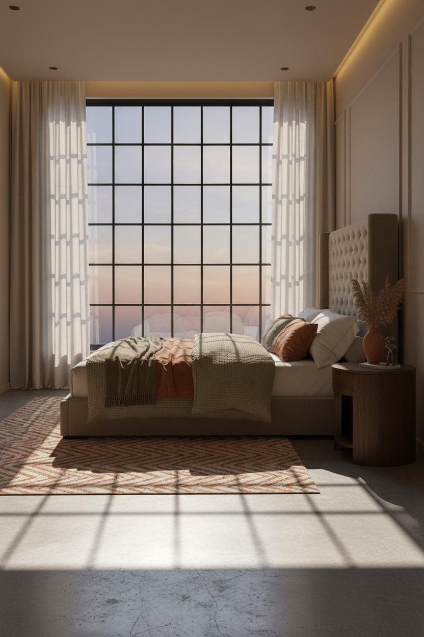 Modern Neutral Bedroom Attic Steel Windows