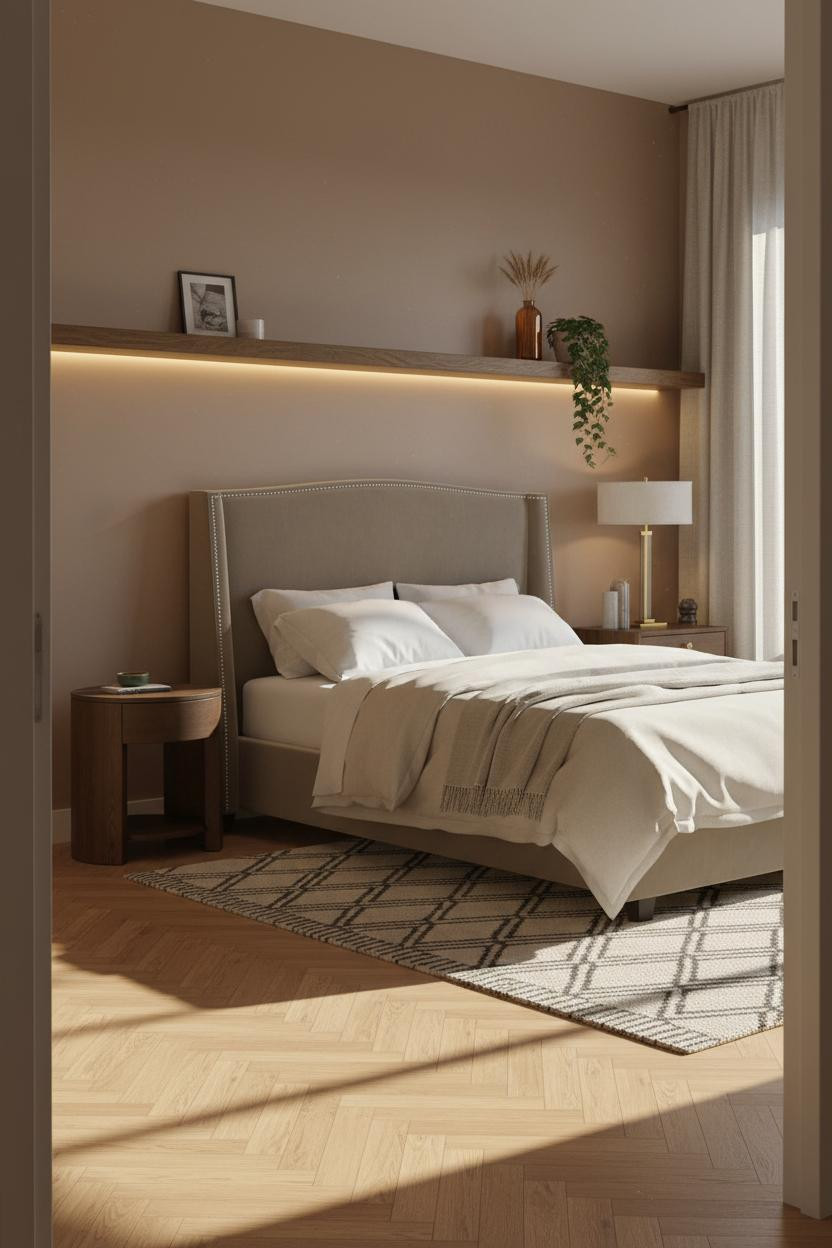 Modern Neutral Bedroom Floating Shelf