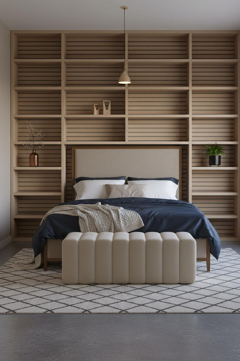 Modern Neutral Bedroom Japandi Built In Shelving