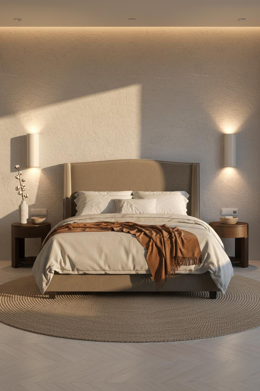 Modern Neutral Bedroom Plaster Accent Wall