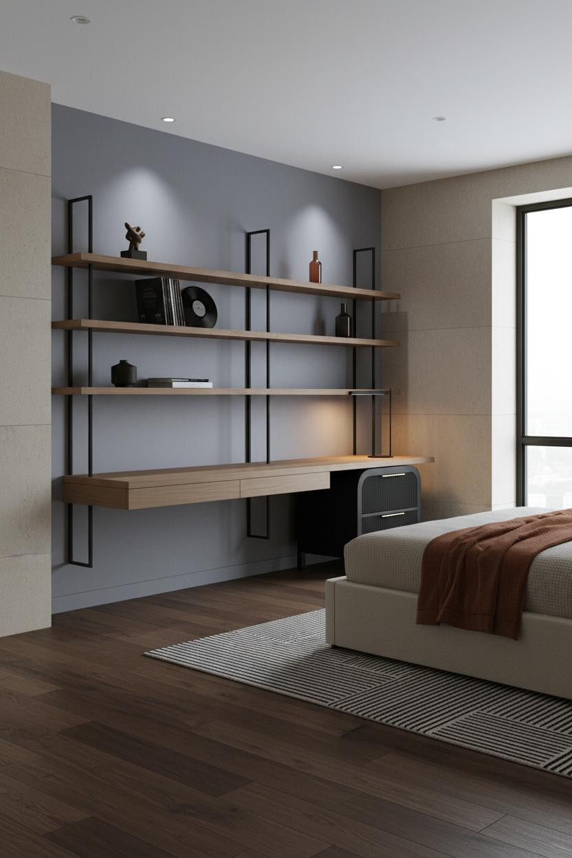 Modern Studio Apartment Floating Desk Minimal