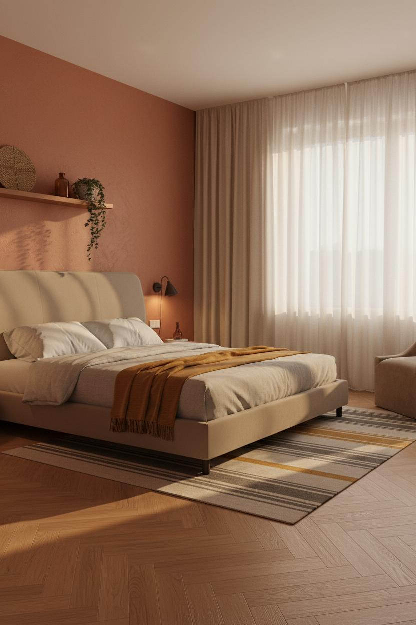 Modern Studio Apartment Terracotta Bedroom