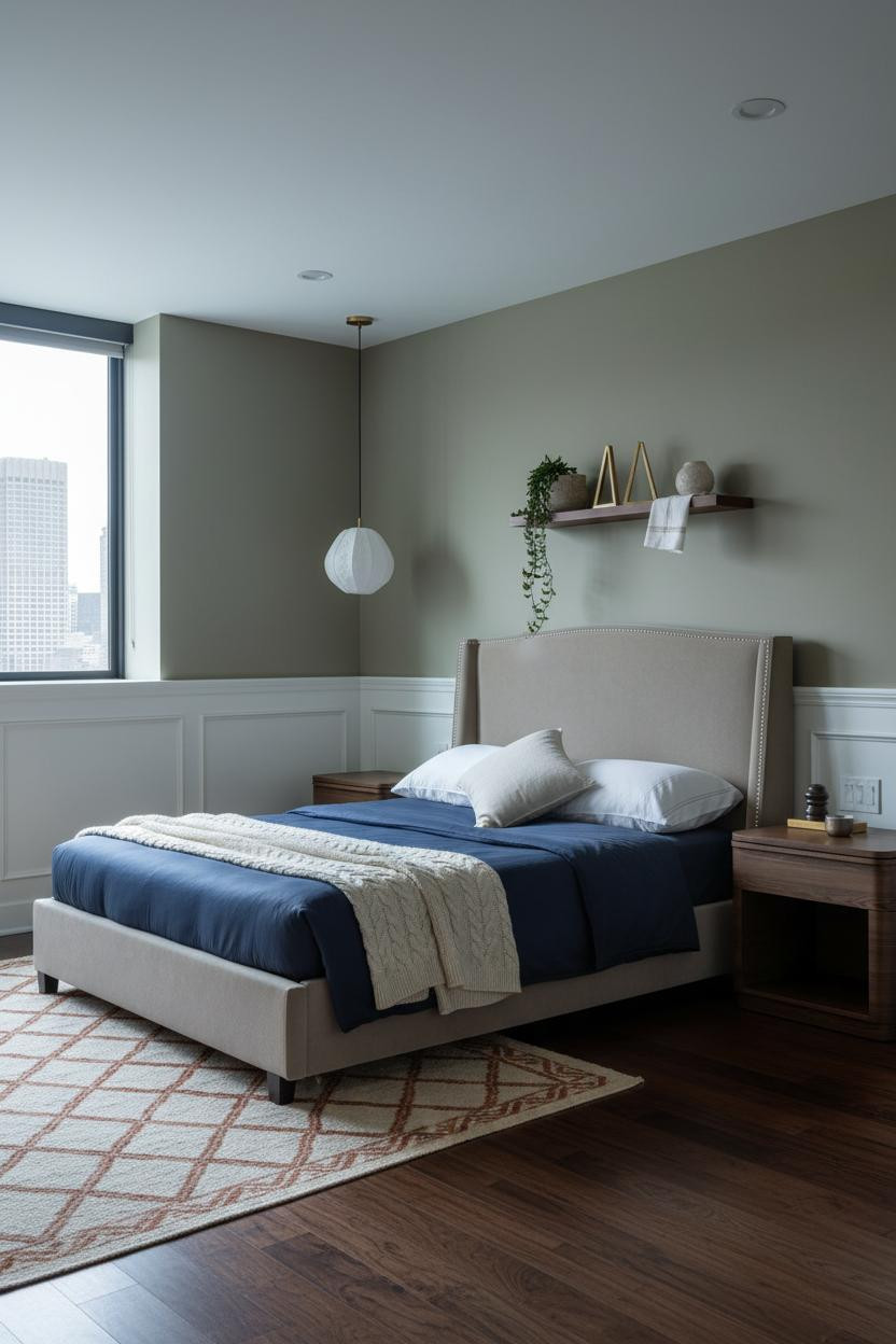 Modern Studio Apartment Wainscoting Bedroom