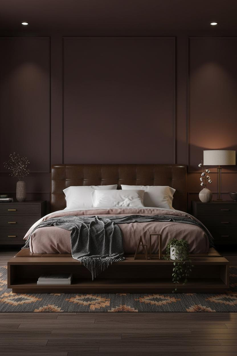 Moody Bedroom Dark Burgundy Aesthetic with Amber Lighting