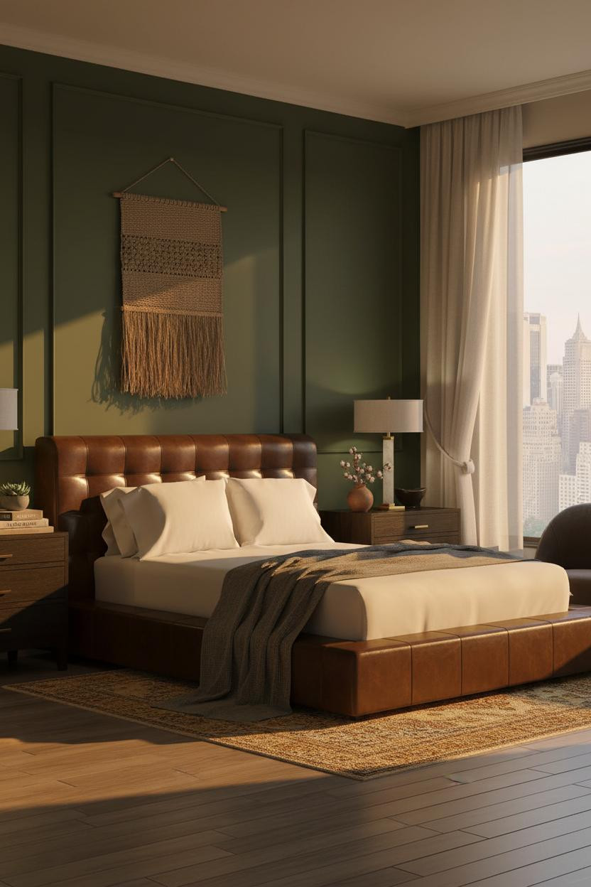 Moody Bedroom Dark Green Board and Batten Botanical Aesthetic