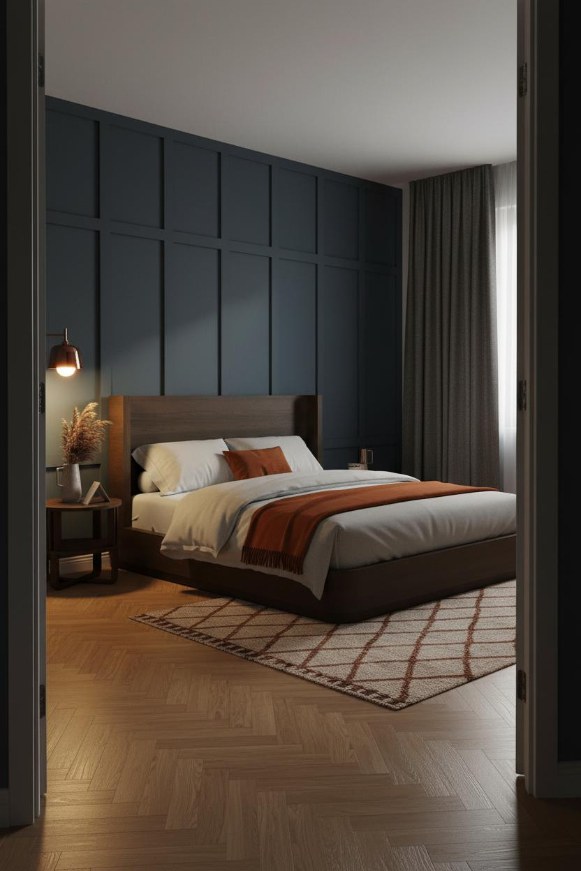 Moody Blue Bedroom Board Batten Accent Wall
