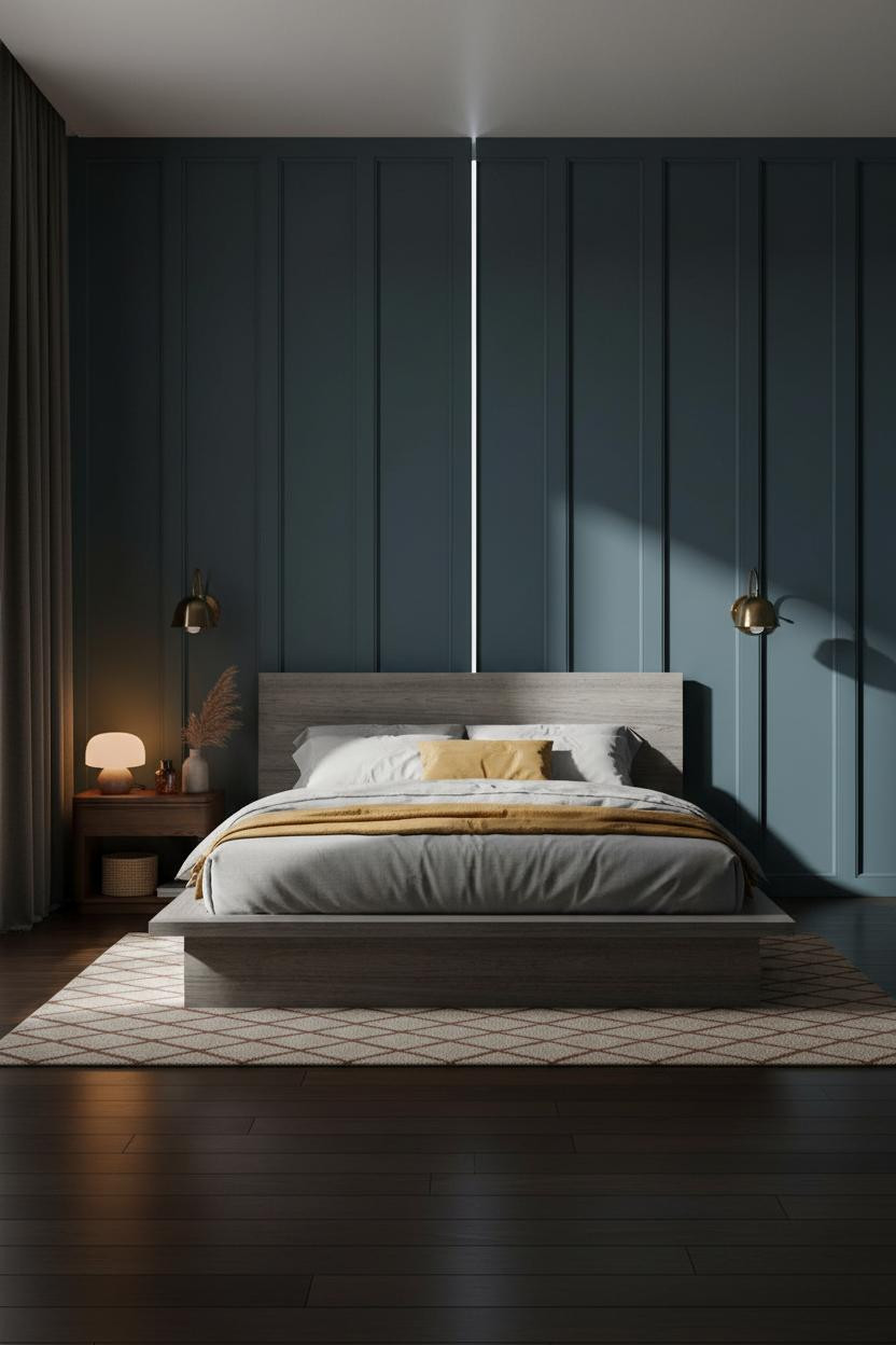 Moody Blue Bedroom Dark Indigo Wainscoting