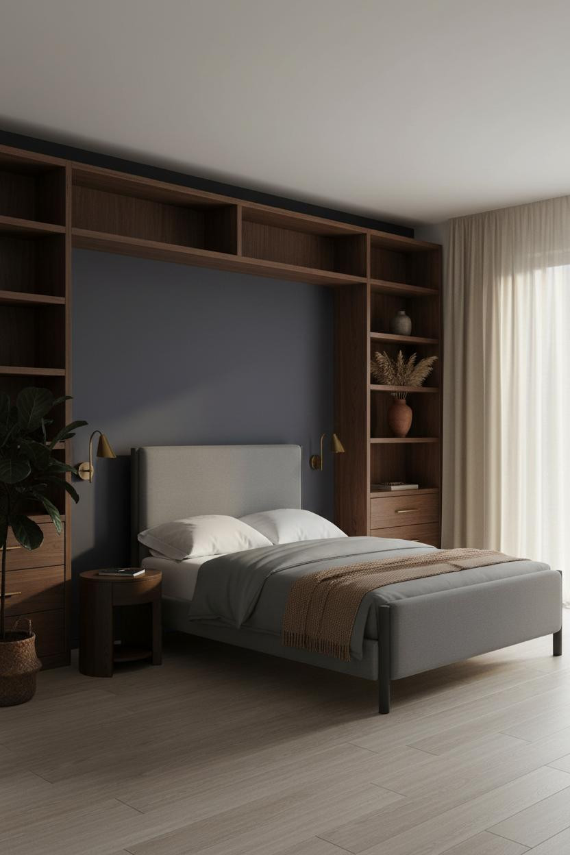 Moody Blue Bedroom Dark Navy Brass