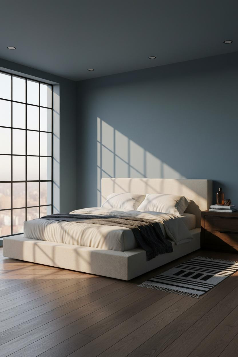 Moody Blue Bedroom Navy Crittall Windows