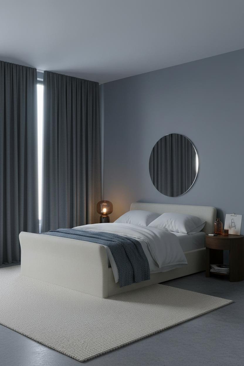 Moody Blue Bedroom Navy Curtains Aesthetic