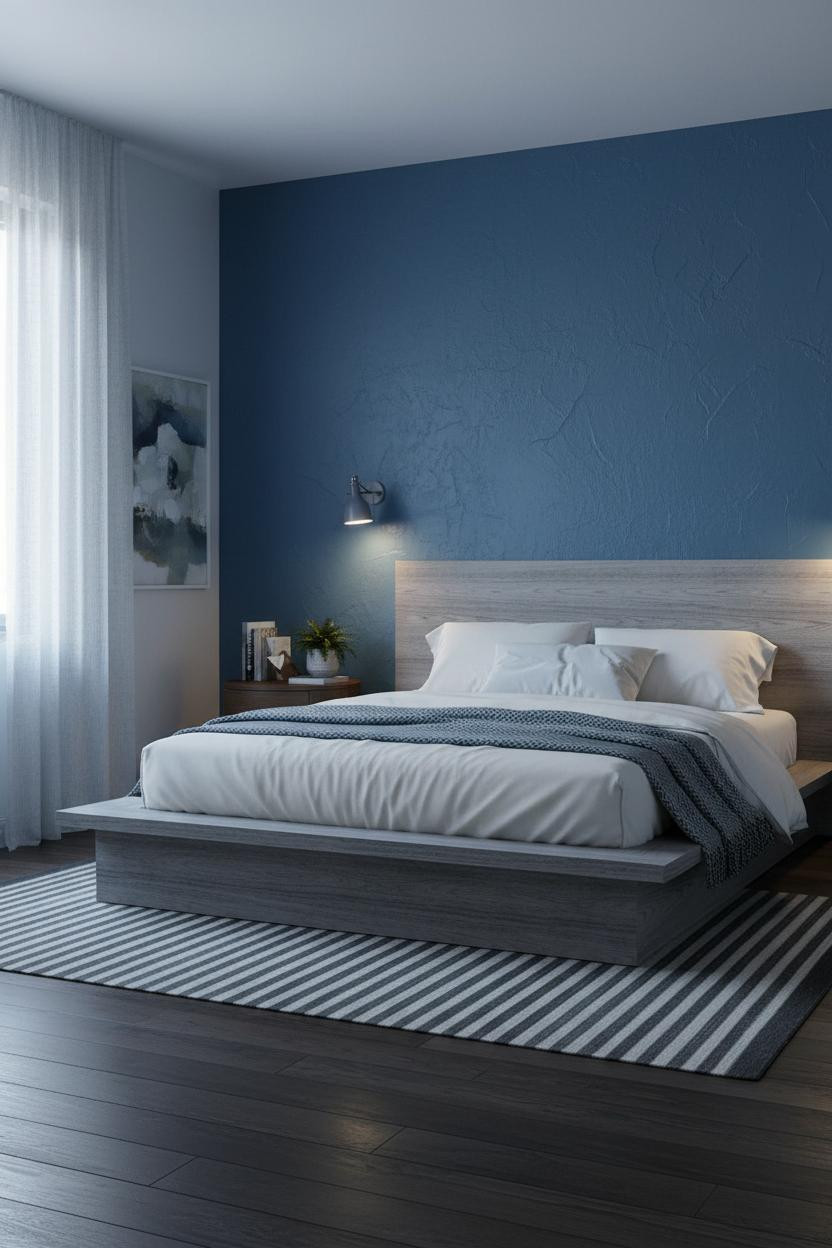 Moody Blue Bedroom Navy Plaster Accent
