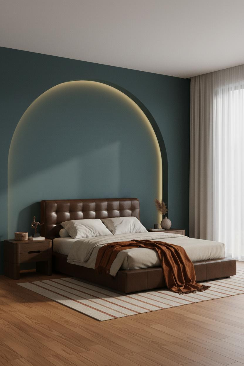 Moody Blue Bedroom Teal Arch Japandi