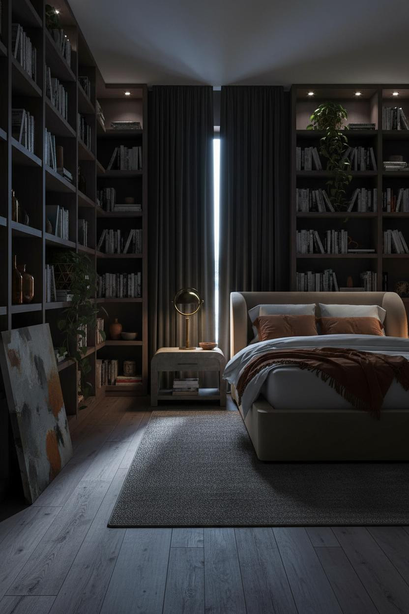 Moody Guest Bedroom Bookshelf Cottage Dark Green