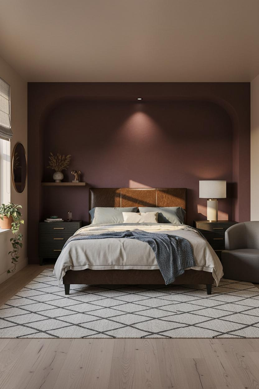Moody Guest Bedroom Dark Burgundy Alcove