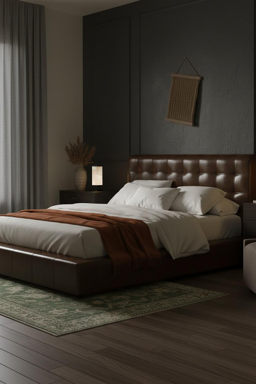 Moody Guest Bedroom Dark Charcoal Accent Wall