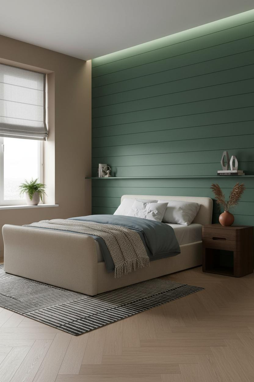 Moody Guest Bedroom Green Shiplap Small Dark Design
