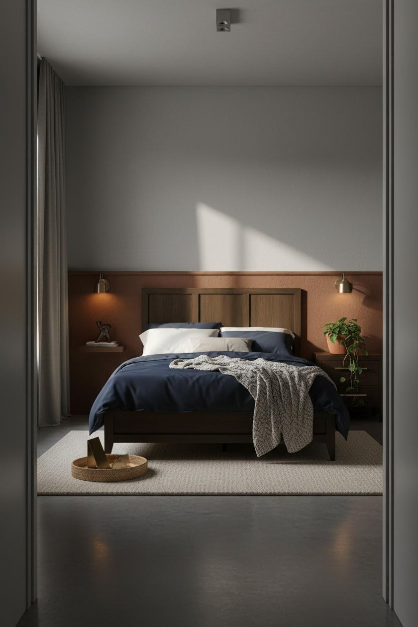 Moody Guest Bedroom Industrial Minimal Dark Walls