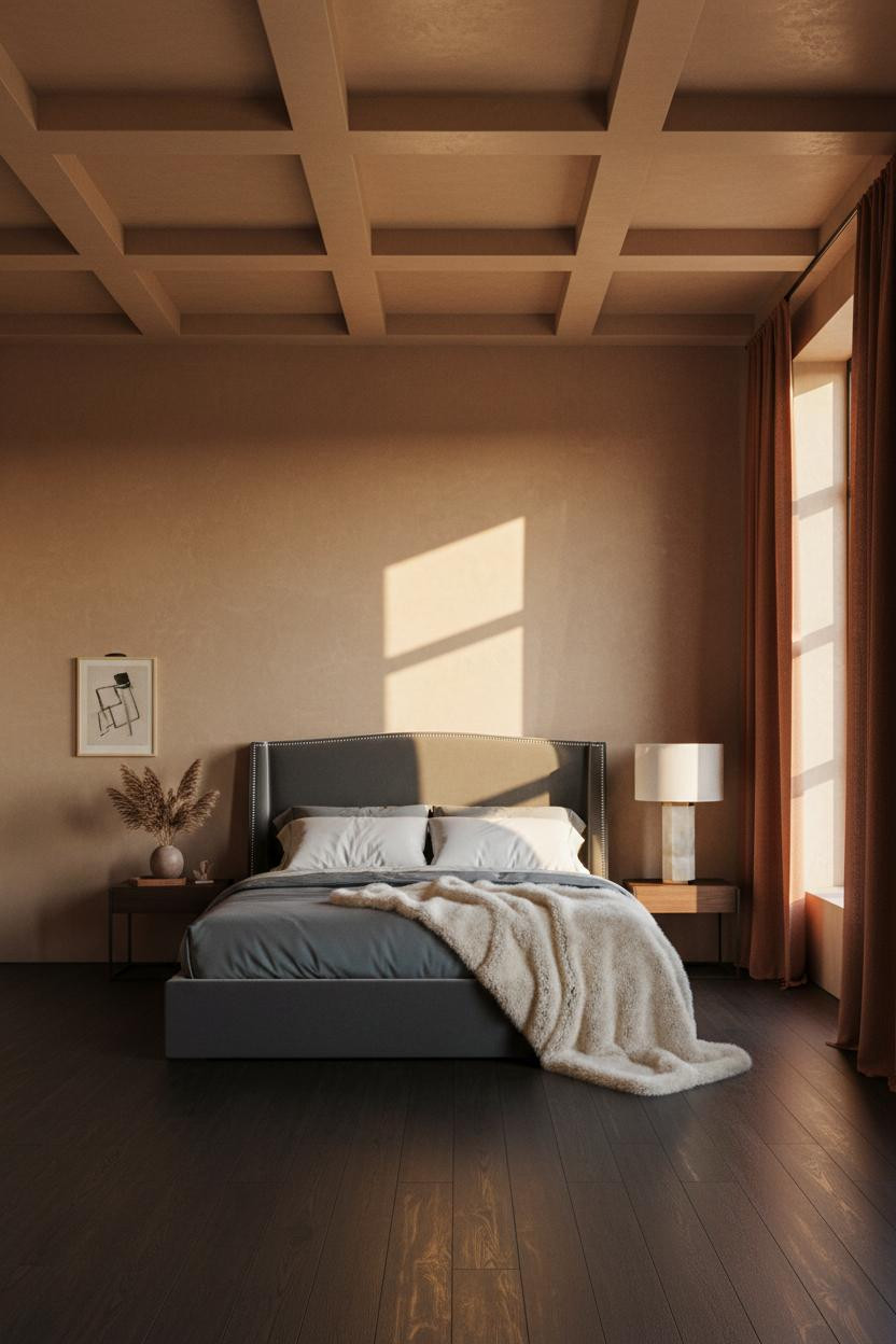 Moody Modern Bedroom Clay Plaster Warm Light