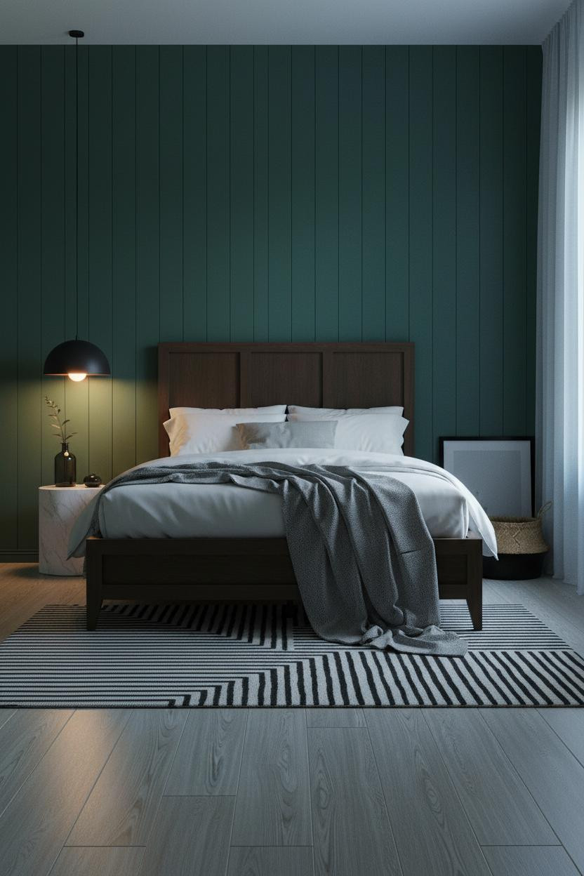 Moody Modern Bedroom Dark Green Lamp